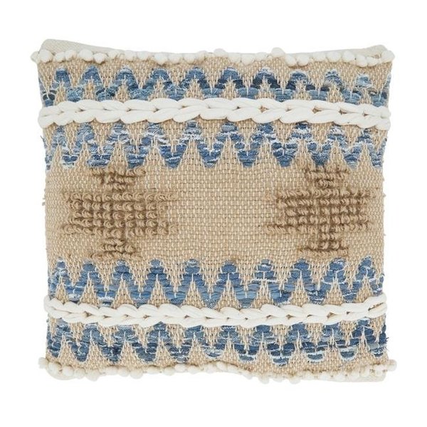 Saro Saro 1747.N18SD 18 in. Multi Texture Chindi Square Throw Pillow with Down Filling; Natural 1747.N18SD